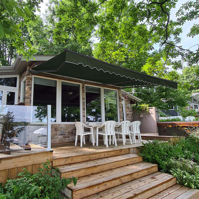 ALEKO Retractable Motorized Patio Awning – Black Frame | Wayfair